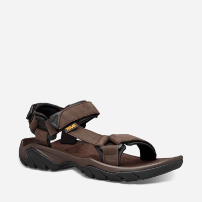 Teva Terra Fi 5 Universal Leather - Men's Teva Sandals - Coffee | India (XHAO75283)